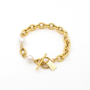 European American Style Chunky <b>Chain</b> Bracelet With Pearl And Ot Buckle For Women Fashion Jewelry Gift <b>Titanium</b> Steel 21cm - Product Image 5