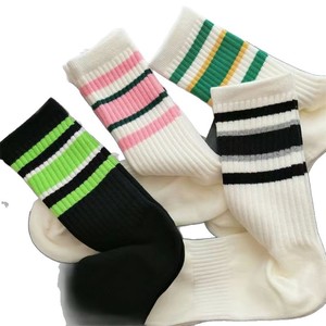 Striped Mid Calf Athletic <b>Socks</b> Color Block Design One Size Fits All Casual Sport Wear - Product Image 5