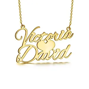 10K/14K/18K Solid Gold Plated Personalized Couple Name Necklace For Women Custom 2 Name Nameplate Jewelry