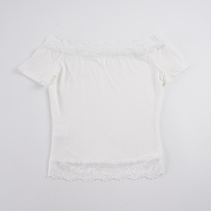 Women Black Off Shoulder Lace <b>Patchwork</b> Crop <b>Top</b> Short Sleeve Slim Fit Y2K Fashion Casual Streetwear Summer Sexy T-Shirt - Product Image 6