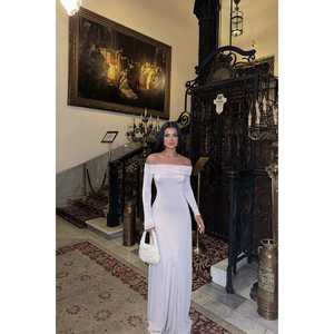 Versatile Beige <b>Long</b> Sleeve Basic <b>Dress</b> Floral Translucent Knee-Length Elegant Trendy <b>for</b> Everyday Work Club <b>Party</b> Size XS to XL - Product Image 1