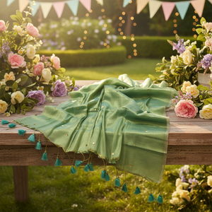 Sari en coton écologique à séchage rapide, tissé et imprimé, pour filles/femmes, léger, pour mariage/occasions spéciales, cardé croisé 370 GRM - Product Image 1