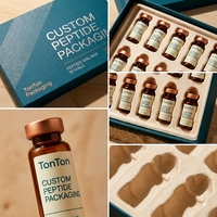 Boîte rigide personnalisée avec couvercle et base verts pour 12 flacons de peptides, en pulpe moulée avec logo estampé à chaud