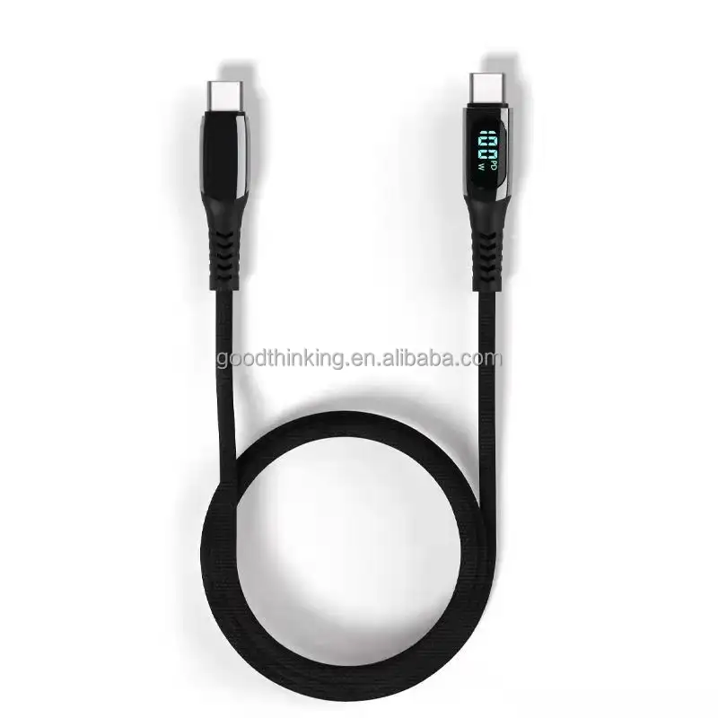 Usb Charge Cable Braided 5A Fast Charging Data Cable 100W Type C Cable With Led Digital Display