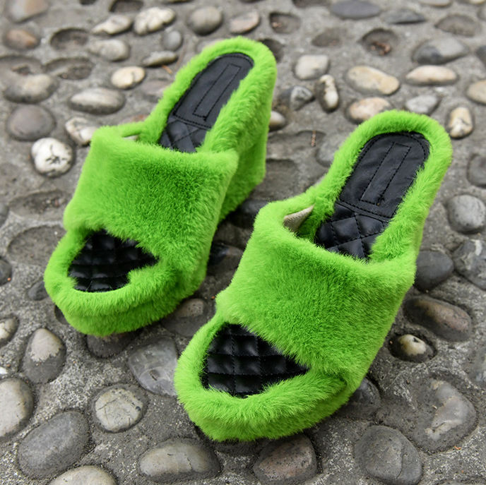 Furry Wedge Heels Fashionable Comfortable High Heels