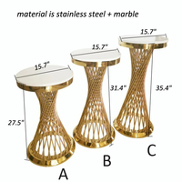 Table à gâteau moderne minimaliste en acier inoxydable, verre, or et blanc, design en fer forgé, hauteur 40-90 cm, pour décorations de mariage