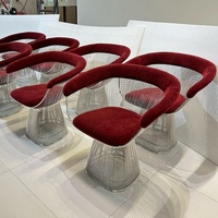 Fauteuil d'appoint style Platner avec structure en acier inoxydable poli, tissu couleur personnalisée, fauteuil lounge
