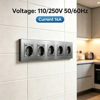 Prise murale électrique UBARO série M 5 prises EU avec 4 ports USB 16A 250V, panneau en verre trempé gris, type 366