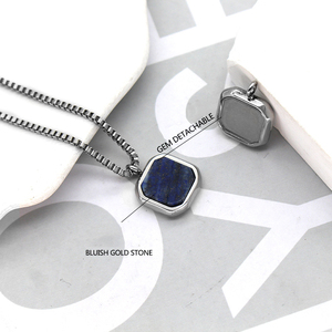 Collar de piedra <span class=keywords><strong>natural</strong></span> chapado en oro para hombres y mujeres collares colgantes de piedras preciosas naturales cuadradas de acero inoxidable con cadena de caja - Product Image 5