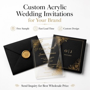 <span class=keywords><strong>Cartes</strong></span> d'invitation de mariage en acrylique, monogramme en feuille d'or transparente, enveloppe en vélin translucide, enveloppe noire, noms personnalisés - Product Image 6