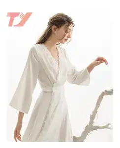 Abiti da asporto da notte abiti da pigiama in pizzo di seta-Pour-Femm Lounge Wear pigiama Kimono Party pigiameria da donna