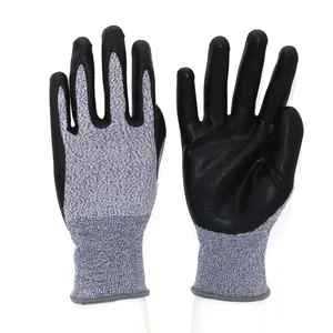 Customized logo grey nylon liner construction site oil chemical resistant nitrile coated work safety gloves