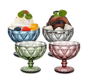 Cristal de luxe <span class=keywords><strong>en</strong></span> relief 300ML tasses à Dessert à pieds colorés Vintage diamant Base lourde bol de service crème glacée salade bol <span class=keywords><strong>en</strong></span> <span class=keywords><strong>verre</strong></span> - Product Image 1