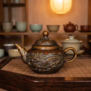Oriental Metal Tea <b>Pot</b> With Dragon Design And <b>Lid</b> For Traditional Tea Serving - Product Image 3