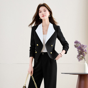 Women's Suit <b>Set</b> White Black Two Piece <b>Office</b> Lady Three Quarter Sleeve Anti Wrinkle Business Daily Wear - Product Image 2