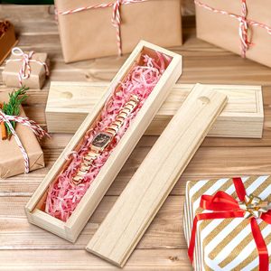 Boîte en bois non finie personnalisée avec couvercle coulissant Petite boîte à crayons étroite Boîte cadeau rectangulaire pour l'art, le <span class=keywords><strong>rangement</strong></span> de bijoux et de colliers - Product Image 4
