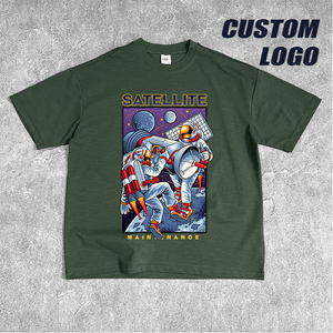 Oversized Vintage Worn-out Shirts Unisex Streetwear Outdoor Round Neck Men's T-Shirt Custom Logo DTG Fabric Plain Washed T Shirt - Product Image 2