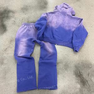 Conjunto de Sudadera con Capucha y Pantalones Deportivos para Hombre, con Parches Bordados Vintage Personalizados, Lavado Ácido, de Tela Gruesa, de Fabricantes de Ropa - Product Image 5