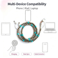 Câble de données USB Type C 4-en-1 avec texture turquoise contrastante et perles métalliques pour téléphone portable, écouteurs et ordinateur portable