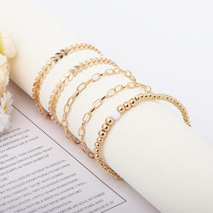 Fashion Chain Link <b>Bracelets</b> Rose Gold Plated Alloy Women's Trendy Plant Pattern 5 Piece <b>Set</b> - Product Image 3