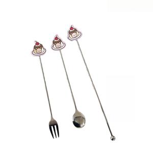 Nuevo Juego de Cuchara y Tenedor de Acero Inoxidable con Diseño de Gato y Conejo de Dibujos Animados, Agitador de Café, Agitadores de Bebidas Reutilizables, <span class=keywords><strong>Vajilla</strong></span> - Product Image 5