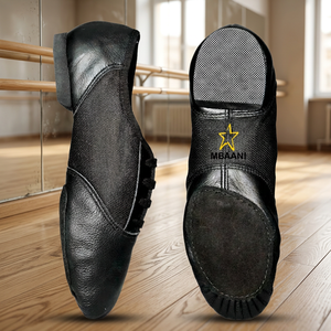 MBAANI Zapatos de Baile de Jazz para Mujer, Negros, de Cuero Genuino, con Suela Partida, Planos y Suaves para Práctica - Product Image 6