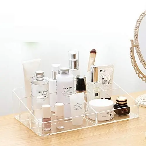 Hot Sale Custom Acrylic Clear Makeup Organizer 9 Spaces Vanity Organizer Cosmetic Display Cases