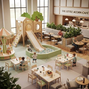 Parque Infantil Interior con Temática de Café, Estructura de Juego para Niños con Tobogán y Piscina de Pelotas para Diseño de Cafetería o <span class=keywords><strong>Restaurante</strong></span> - Product Image 2