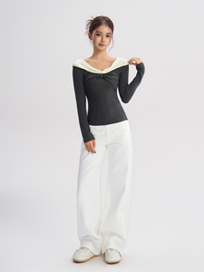 Maglia Diba La cravatta incrociata da donna con blusa e camicia con <span class=keywords><strong>scollo</strong></span> <span class=keywords><strong>a</strong></span> <span class=keywords><strong>barca</strong></span> <span class=keywords><strong>a</strong></span> contrasto - Product Image 5