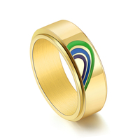 Bague minimaliste rotative en acier inoxydable pour hommes et femmes, motif arc-en-ciel pêche, pour couple, mariage, fête