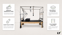 Table de Pilates Trapeze Reformer Combo 3-en-1 en Bois, Lit de Pilates pour le Renforcement Musculaire, Équipement de Fitness pour Studio et Gym, Machine Demi-Tourneuse