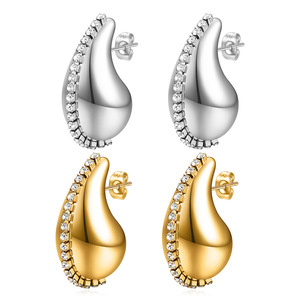 Pendientes de gota de 20 mm con circonita de una sola fila, acero inoxidable, con tachuelas de oro de 18 quilates para mujer, pendientes colgantes de moda para fiesta. - Product Image 1