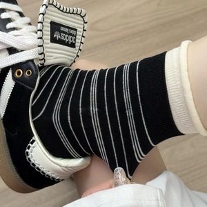 Women Striped Slouch <b>Socks</b> Mid Calf Breathable Sweat Absorbing Polyester Fiber Korean Style - Product Image 2