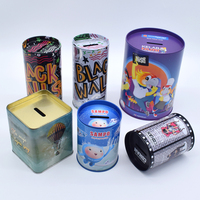 Tirelire en métal personnalisée en forme de dessin animé pour enfants, boîte à monnaie ronde en étain, tirelire en métal avec couvercle