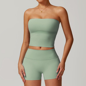 Grosir kustom Logo kualitas tinggi mewah penjualan laris indah belakang dan ketat mulus Gym bernafas cepat kering 2 potong Set wanita - Product Image 3