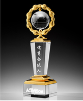 Trophée personnalisé en verre cristal et métal avec logo et texte gravés pour l'hommage aux meilleures ventes en magasin, cadeau d'entreprise Top 10