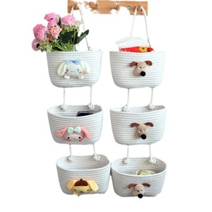 Panier de rangement mural en corde de coton blanc à 3 niveaux, rectangulaire, avec motif visage de chien, pour organiser les vêtements - Product Image 3