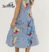 Robe de vacances bohème personnalisée avec poches, imprimé brodé de perroquet à sequins, robe chemise sans manches à nouer à la taille
