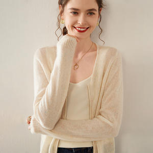 カスタムレディースカシミヤニットカーディガン、ゆったりVネックジッパー付き薄手サマーカシミヤコートセーター - Product Image 1