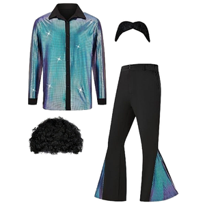 Costume d'Halloween hippie <span class=keywords><strong>des</strong></span> années 1960-1970 pour adultes, tenue de <span class=keywords><strong>chanteur</strong></span> disco pour homme, tenue brillante, pantalon pattes d'éléphant, costumes de jeu - Product Image 4
