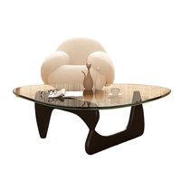 Table basse moderne minimaliste en verre trempé avec structure en bois - Design compact légèrement luxueux pour les petites maisons et les salons