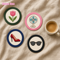 YY DIY Sous-verres ronds en cuir PU à finition autonome pour broderie au point de croix, tapis de tasse créatifs vierges à faire soi-même