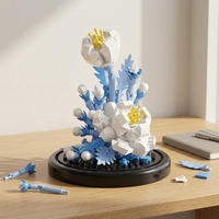 Ensemble de blocs de construction floraux 248 pièces, kit de modèle de jouet de construction en plastique ABS avec couvercle anti-poussière, décoration d'exposition bleue et blanche