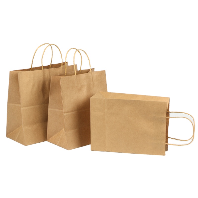 Wholesale manufacturer Custom Logo Printing Food Take Away Brown kraft Paper Bag With Handle