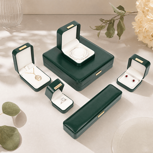 Zebopak Jewelry Collection Set Manufacturer Sage Forest Green PU Leather <b>Ring</b> Earring Necklace Display Box - Product Image 2