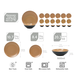 18Pc Darkbeige Elegant Cookware Plates Simple Design Stoneware Ceramic Dishes Plates With Coffee Mugs Practical Dinnerware Sets - Product Image 6
