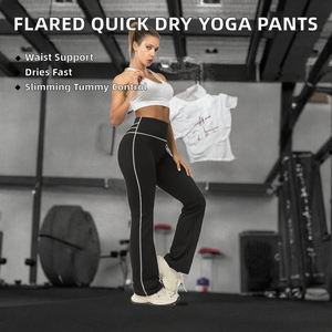 Leggings de yoga taille haute évasés avec bande latérale, couleur unie, extensibles dans quatre directions, taille élastique, pantalon de sport pleine longueur - Product Image 2