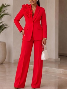 D647 Ensemble tailleur deux pièces pour femmes africaines grandes tailles, en velours infroissable, comprenant un blazer à manches longues et un pantalon large, ensemble formel - Product Image 2