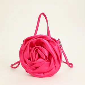 Satin satin three-dimensional rose flower style portable crossbody party wedding women's evening bag