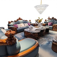 2026 Europäischer Stil Massivholz Geschnitztes Ledersofa-Set, Verdicktes Oberschicht-Rindsleder, U-Form, Villa Wohnzimmer-Kombination